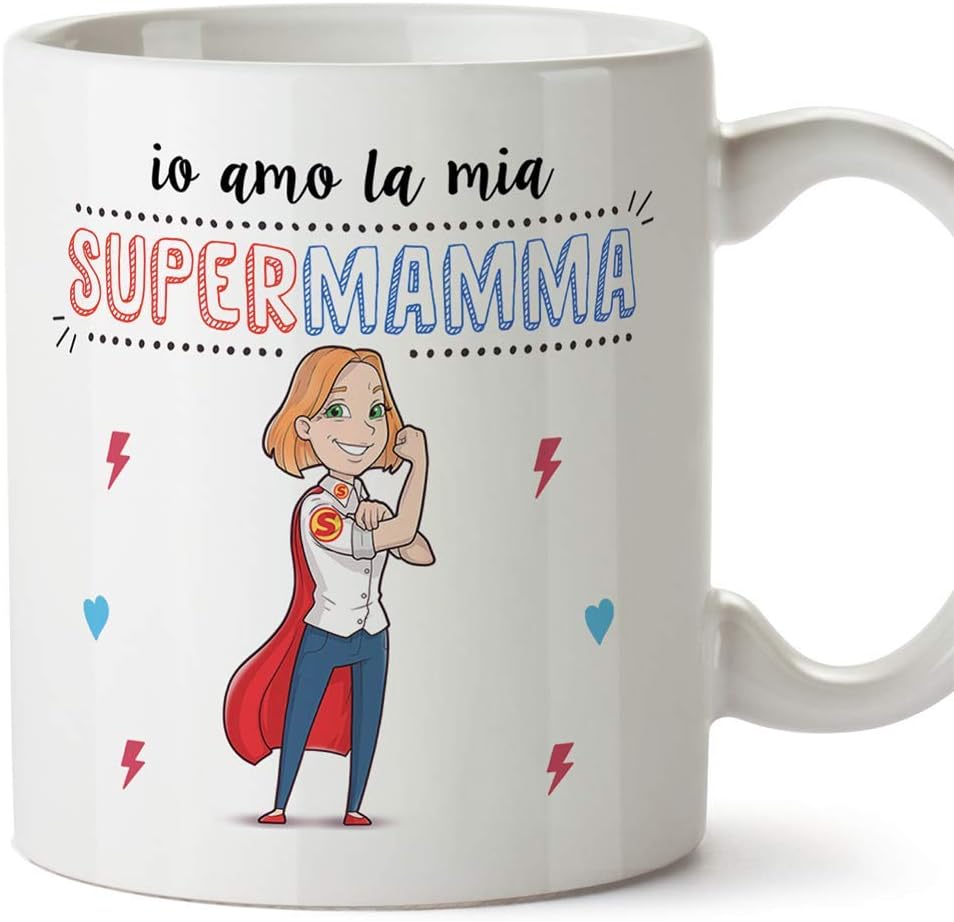 Tazza Super Mamma, io amo la mia mamma, Idee Regali Originali Festa della Mamma
