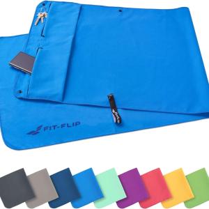 Asciugamano per palestra con scomparto a cerniera con clip magnetico, sistema anti scivolo, multifunzionale, in Microfibra, 130 x 48 cm