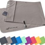 Asciugamano per palestra con scomparto a cerniera con clip magnetico, sistema anti scivolo, multifunzionale, in Microfibra, 130 x 48 cm