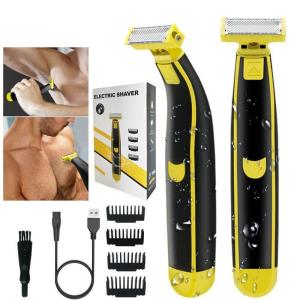 Rasoio elettrico, ricaricabile con USB, per barba o corpo, da uomo, lavabile con acqua, colore nero giallo
