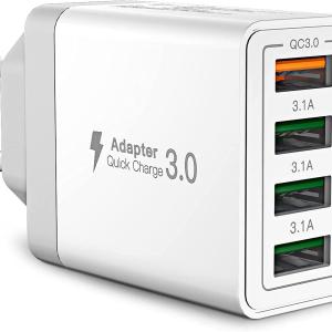 Caricabatterie USB a 4 porte USB, Carica Rapida, Quick Charger 3.0 33W 6A, universale, bianco