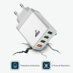 Caricabatterie USB a 4 porte USB, Carica Rapida, Quick Charger 3.0 33W 6A, universale, bianco