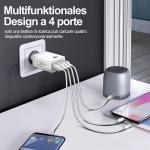Caricabatterie USB a 4 porte USB, Carica Rapida, Quick Charger 3.0 33W 6A, universale, bianco