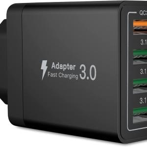 Caricabatterie USB a 4 porte USB, Carica Rapida, Quick Charger 3.0 33W 6A, universale, nero
