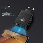 Caricabatterie USB a 4 porte USB, Carica Rapida, Quick Charger 3.0 33W 6A, universale, nero