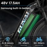 Vélo électrique pour adultes, 26 pouces, Vélo électrique de ville, avec amortisseur à l'avant, avec moteur bafang 500W, batterie amovible Samsung 48V 17.5AH, GUNAI GN26