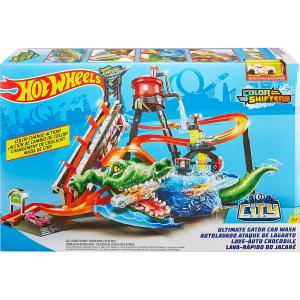Autolavaggio Hot Wheels Ultimate con alligatore incl.1 macchinina cambia colore.