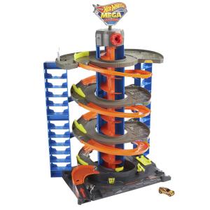 Hot Wheels, City Mega Garage, Twist Playset con Ascensore a Spirale e Oltre 60 Posti Auto, Include 1 Macchinina, GTT95