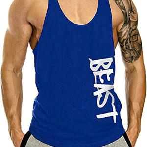 Canotta fitness, palestra, bodybuilding, canottiera smanicato in cotone, sport tank top, Cabeen Beast, blu