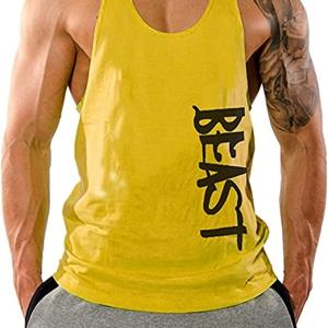 Canotta fitness, palestra, bodybuilding, canottiera smanicato in cotone, sport tank top, Cabeen Beast, giallo
