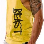 Fitness Tank Top, Fitnessstudio, Bodybuilding, ärmellose Baumwollweste, Sport Tank Top, Cabeen Beast, gelb