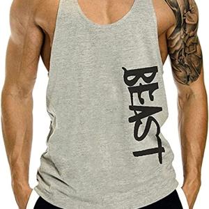 Canotta fitness, palestra, bodybuilding, canottiera smanicato in cotone, sport tank top, Cabeen Beast, grigio
