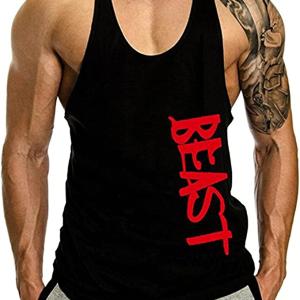 Canotta fitness, palestra, bodybuilding, canottiera smanicato in cotone, sport tank top, Cabeen Beast, nero
