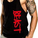 Canotta fitness, palestra, bodybuilding, canottiera smanicato in cotone, sport tank top, Cabeen Beast, nero