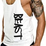 Débardeur de fitness, gym, bodybuilding, gilet sans manches en coton, débardeur de sport, Cabeen Beast, blanc
