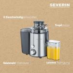 Professionelle Zentrifuge 400W BPA frei, Obst- und Gemüsezentrifuge, Edelstahl Farbe silber/schwarz, Saftkapazität 0.5 L, SEVERIN ES 3566