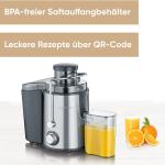Professionelle Zentrifuge 400W BPA frei, Obst- und Gemüsezentrifuge, Edelstahl Farbe silber/schwarz, Saftkapazität 0.5 L, SEVERIN ES 3566