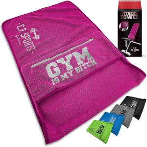 Asciugamano per palestra, fitness, in microfibra, fissaggio per panca, borsa, morbido, lavabile, lungo, unisex, colore rosa, C.P Sports
