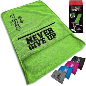 Asciugamano per palestra, fitness, in microfibra, fissaggio per panca, borsa, morbido, lavabile, lungo, unisex, colore verde fluorescente, C.P Sports