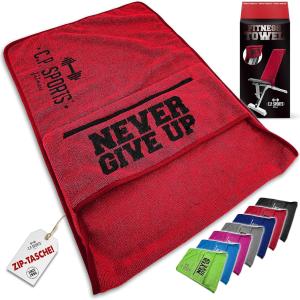 Asciugamano per palestra, fitness, in microfibra, fissaggio per panca, borsa, morbido, lavabile, lungo, unisex, colore Rosso, C.P Sports