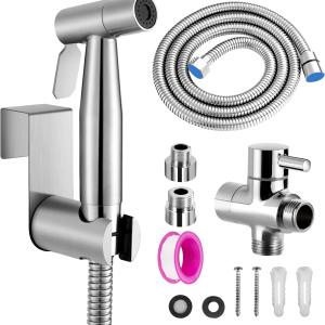 Spruzzatore per Bidet Portatile per WC, Doccetta per Bidet in Acciaio Inox con Tubo Flessibile e Valvola 1/2"
