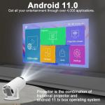 Projecteur 4K, Android 11, HY300, h713, 200ANSI, BT5.0, 1280 x 720P, WiFi, fonction d'inclinaison à 180 degrés, 130 pouces, cinéma maison, projecteur portable