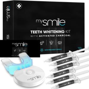 Mysmile Kit de blanchiment des dents par lumière LED, plus 6 gels au charbon actif de 3ml, le meilleur blanchiment professionnel des dents.