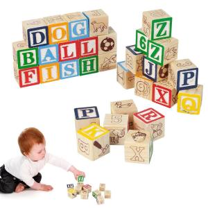 Cubi in Legno con Animali Lettere e Numeri Set Pedagogico