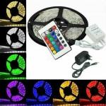 Striscia led, SMD 5050, RGB, IP65, 150 led, multi colori, 5 metri di bobina, con alimentatore e telecomando