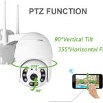 Telecamera di Sorveglianza Videocamere WIFI Esterno, PTZ, 1080P IP Cam Senza Fili, 355° /90°, 40M Visione Notturna, Motion Detection, APP