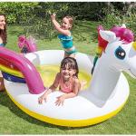 Piscina Gonfiabile con Unicorno e spruzzo giochi bambini, grandezza 272x193x104 cm, Intex 57441, ricondizionato