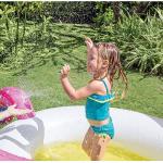 Piscina Gonfiabile con Unicorno e spruzzo giochi bambini, grandezza 272x193x104 cm, Intex 57441, ricondizionato