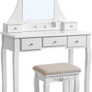 Table de maquillage avec grand miroir sans cadre pour le maquillage, couleur blanche