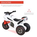 Triciclo Moto Elettrica Giocattolo per Bambini 18-36 Mesi con Musica e Fari Bianco e Rosso