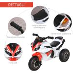 Triciclo Moto Elettrica Giocattolo per Bambini 18-36 Mesi con Musica e Fari Bianco e Rosso