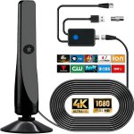 Digitale TV Antenne, leistungsstarke interne HDTV Antenne mit Verstärker, 360°-Empfang von 50 Meilen TV-Antenne, unterstützt 4K 1080P, DVB-T2 VHF UHF TV, 5M Koaxialkabel