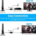 Digitale TV Antenne, leistungsstarke interne HDTV Antenne mit Verstärker, 360°-Empfang von 50 Meilen TV-Antenne, unterstützt 4K 1080P, DVB-T2 VHF UHF TV, 5M Koaxialkabel