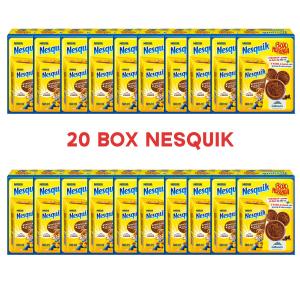 Nesquik Box Merenda, Pronto da Bere, Bevanda a Base di Latte con Cacao Magro, 3 Frollini Magretti Galbusera, 207g per confezione, pacco 20 Box Merenda