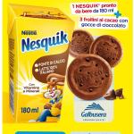 Nesquik box snack, Prêt à boire, Boisson à base de lait avec cacao à faible teneur en matières grasses, 3 Sablés Galbusera à faible teneur en matières grasses, 207g par paquet