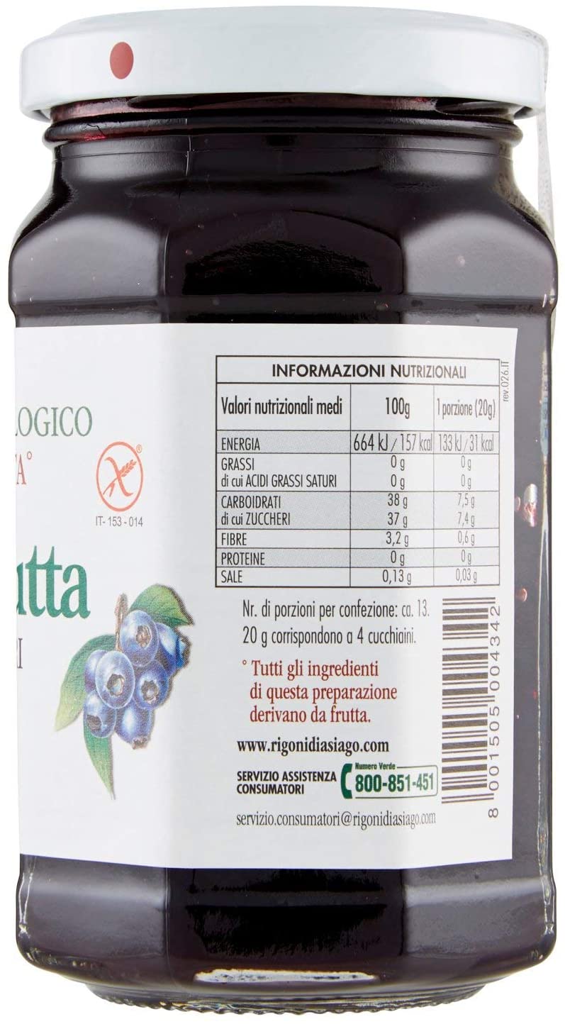 Rigoni Marmellata, prodotto Biologico, Confettura di Mirtilli Neri di Bosco - 330g
