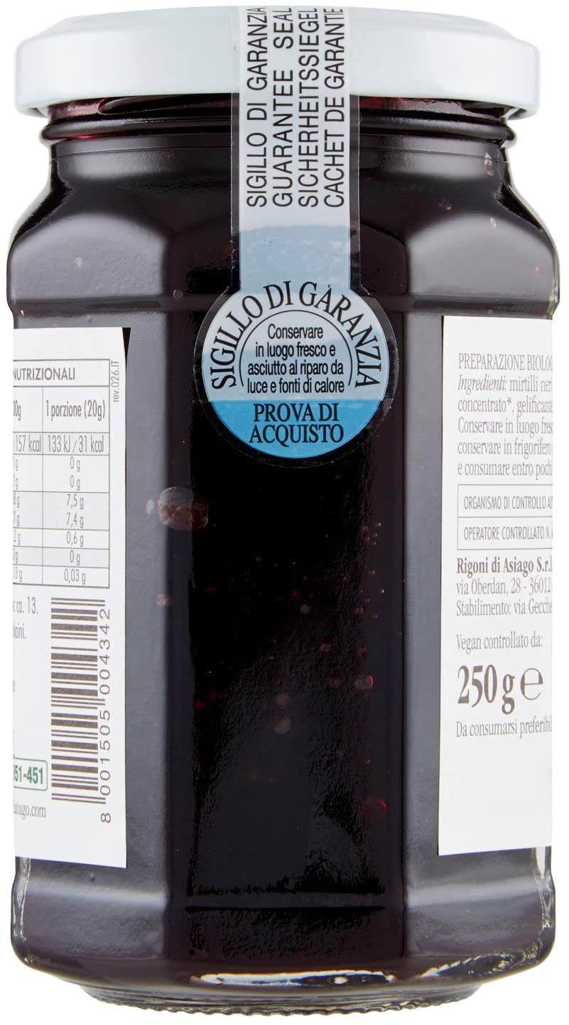 Rigoni Marmellata, prodotto Biologico, Confettura di Mirtilli Neri di Bosco - 330g