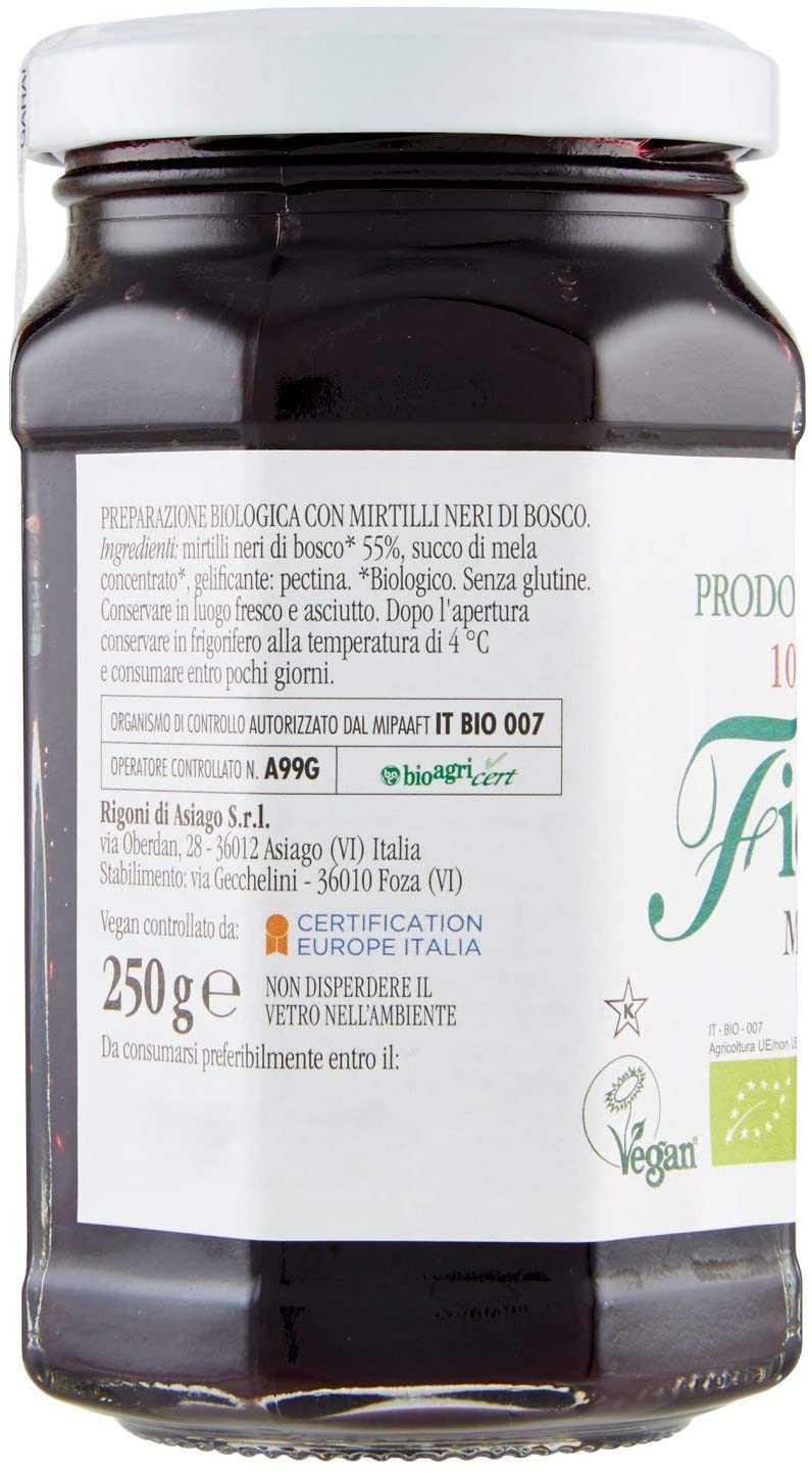 Rigoni Marmellata, prodotto Biologico, Confettura di Mirtilli Neri di Bosco - 330g