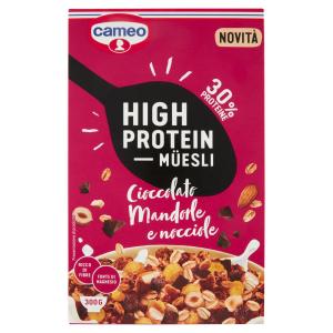 Müesli Proteico al Cioccolato, Cereali croccanti ricchi di proteine, con cioccolato fondente, mandorle e nocciole tostate, Cameo