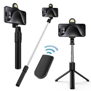 selfie stick treppiedi bluetooth con pulsante scatta foto o video, nero