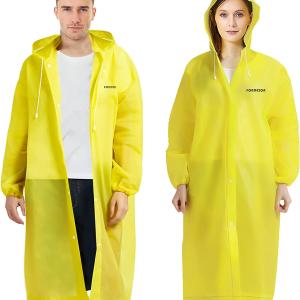 Poncho impermeabile, riutilizzabile, mantella antipioggia con cappuccio, traslucido, PVC, EVA, resistente, con bottoni e maniche, per adulti, unisex, 2 pezzi
