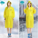 Poncho impermeabile, riutilizzabile, mantella antipioggia con cappuccio, traslucido, PVC, EVA, resistente, con bottoni e maniche, per adulti, unisex, 2 pezzi