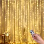 Weihnachtsdekoration, Vorhang aus Kupferdraht, 300 LED warmweißes Licht, USB-Aufladung, mit Fernbedienung