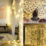 Weihnachtsdekoration, Vorhang aus Kupferdraht, 300 LED warmweißes Licht, USB-Aufladung, mit Fernbedienung