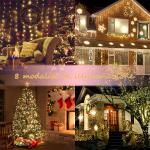 Weihnachtsdekoration, Vorhang aus Kupferdraht, 300 LED warmweißes Licht, USB-Aufladung, mit Fernbedienung