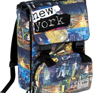 Zaino estensibile, stampa New York, con set scolastico